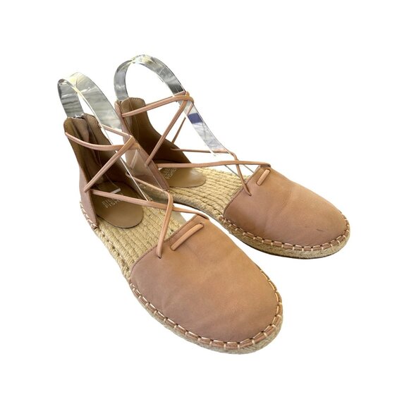Eileen Fisher Lace Up Leather Espadrilles Rose Pink Zip Heels Size 5.5 Flats - Picture 1 of 10